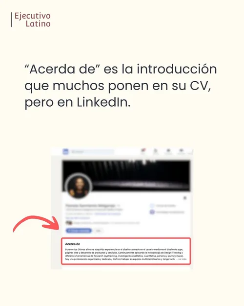 Foto que muestra dónde está la seccion Acerca de en LinkedIn