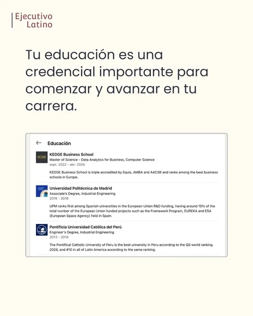 Sección de educación en LinkedIn