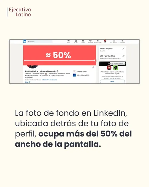 La foto de fondo ocupa el 50% del ancho en la pantalla principal de tu perfil de LinkedIn.